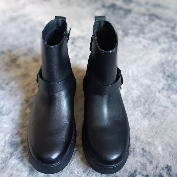 FitFlop F-Mode Folded-Knot Leather Flatform Chelsea Boots Black Size 10 - Picture 2 of 11